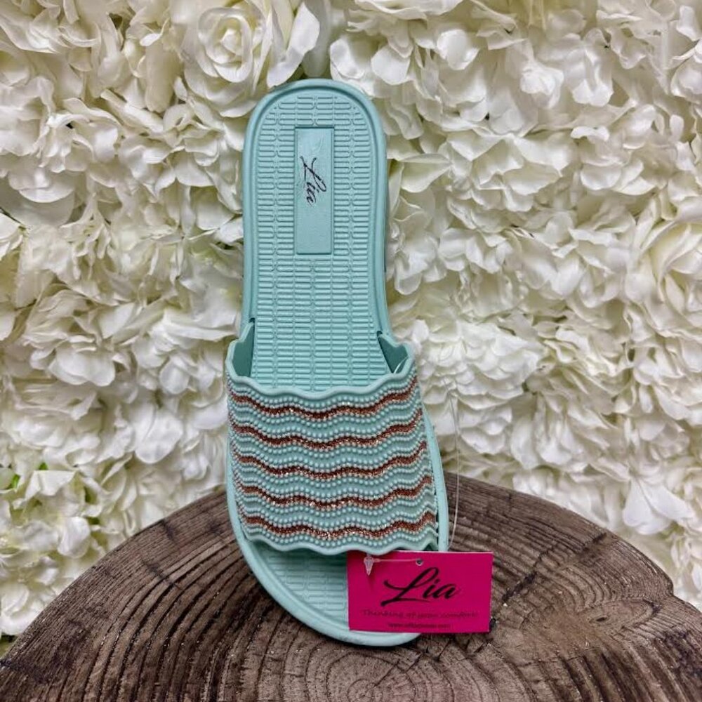 Mint Sandal with Gold Wavy Details